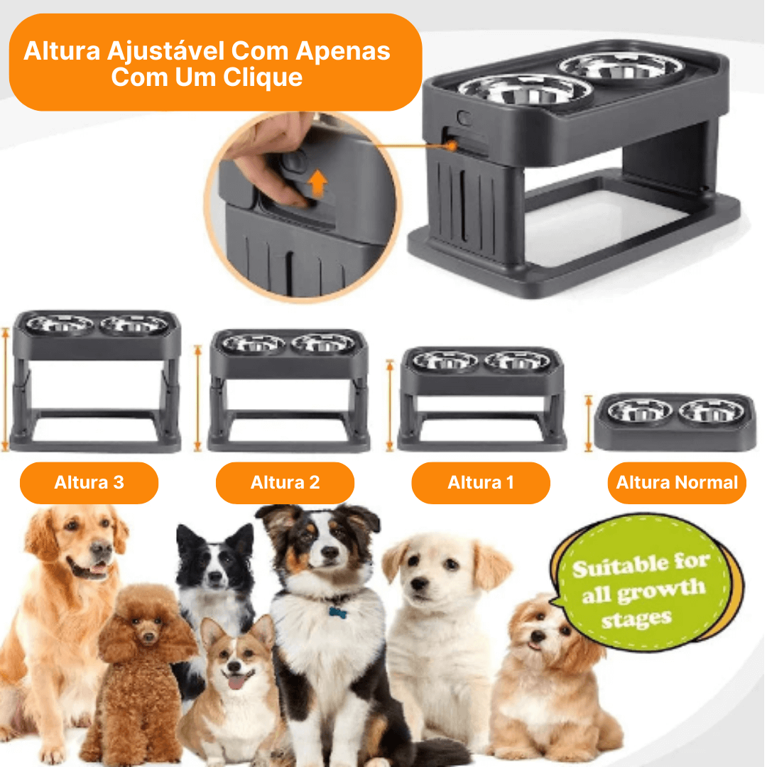 Comedouro Para Cachorro | Ajustável em 3 Alturas - Boompreçopet