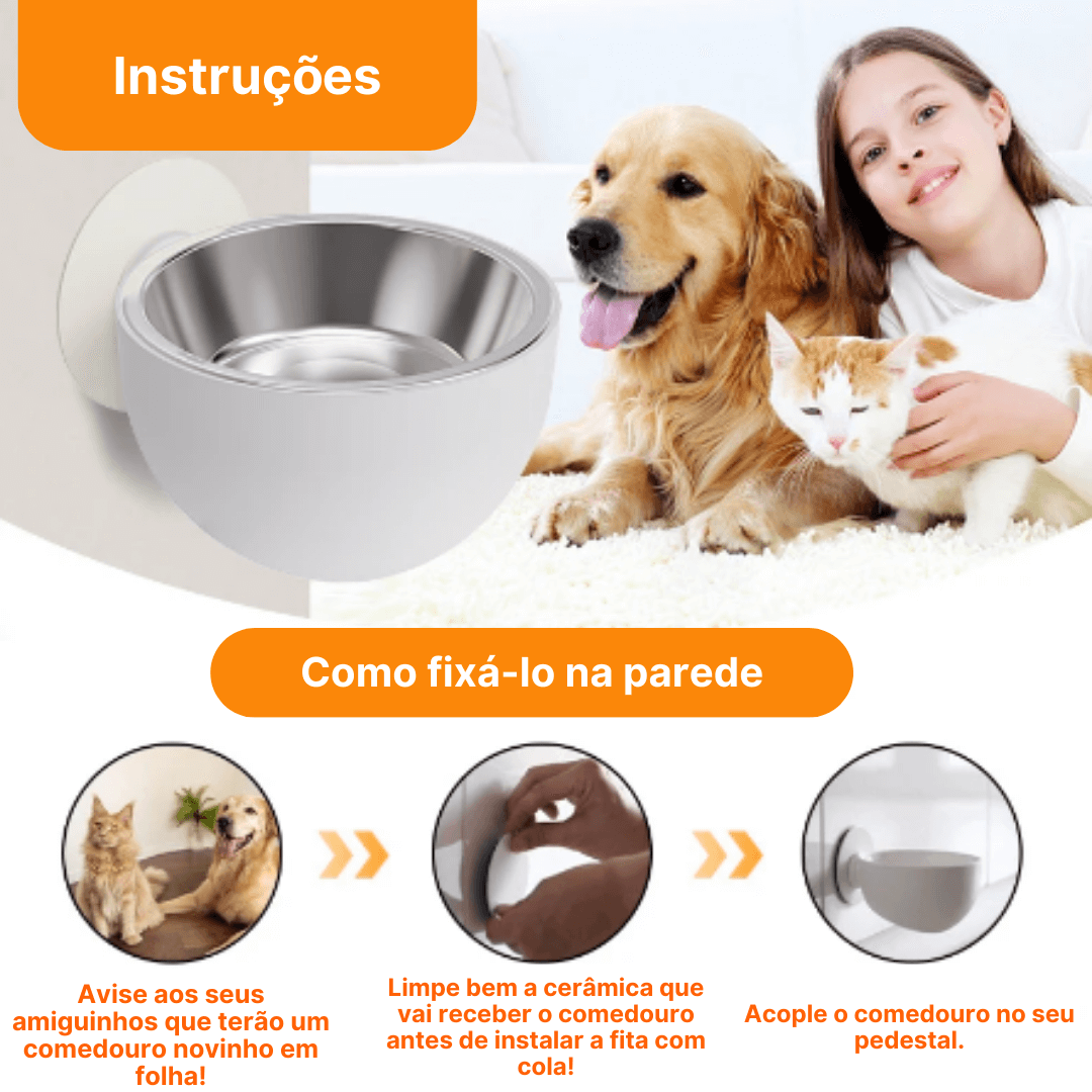 Comedouro Para Cachorro | Com Suporte de Parede - Boompreçopet