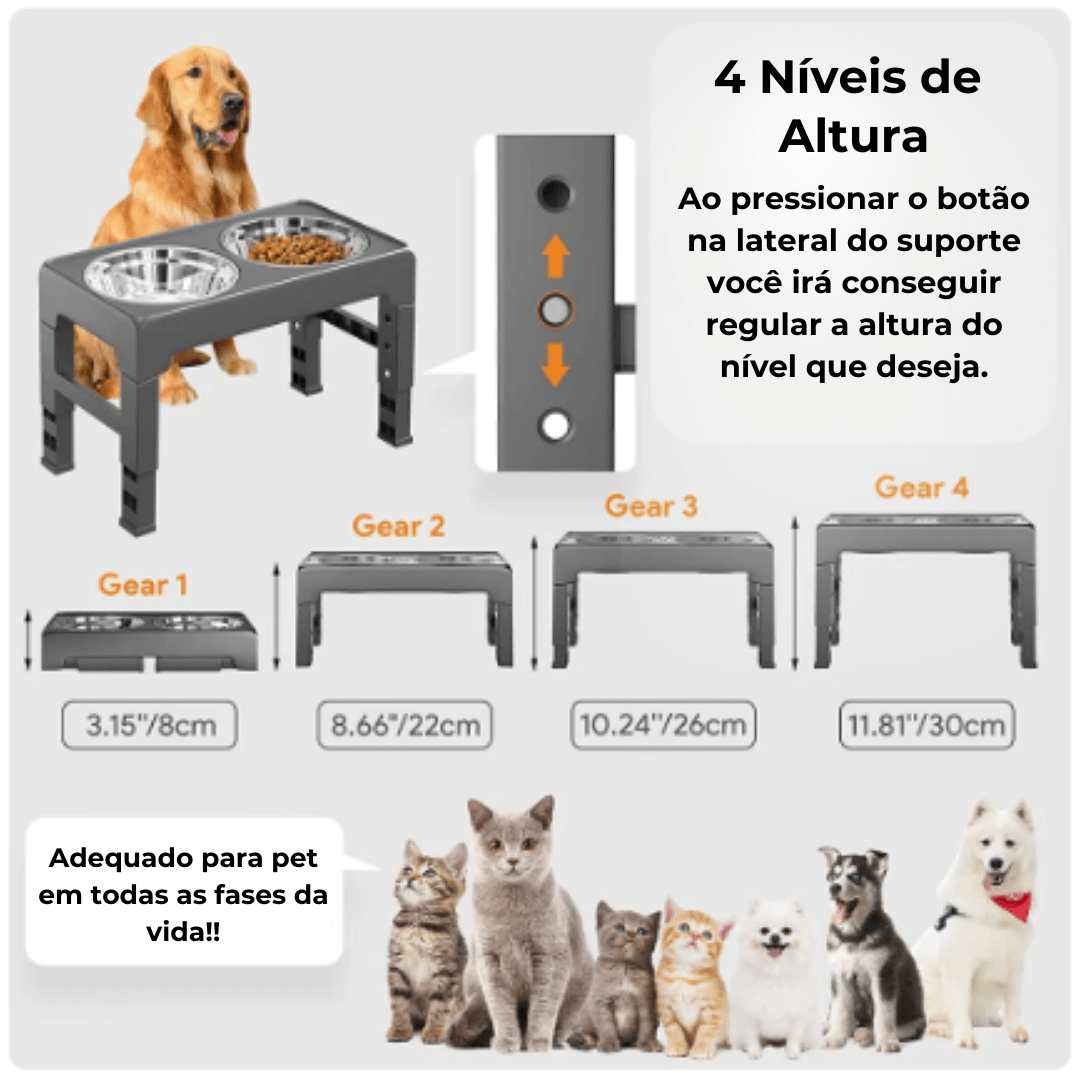 Comedouro Para Cachorro | Comedouro Elevado Para Cachorro | 5 Níveis - Boompreçopet